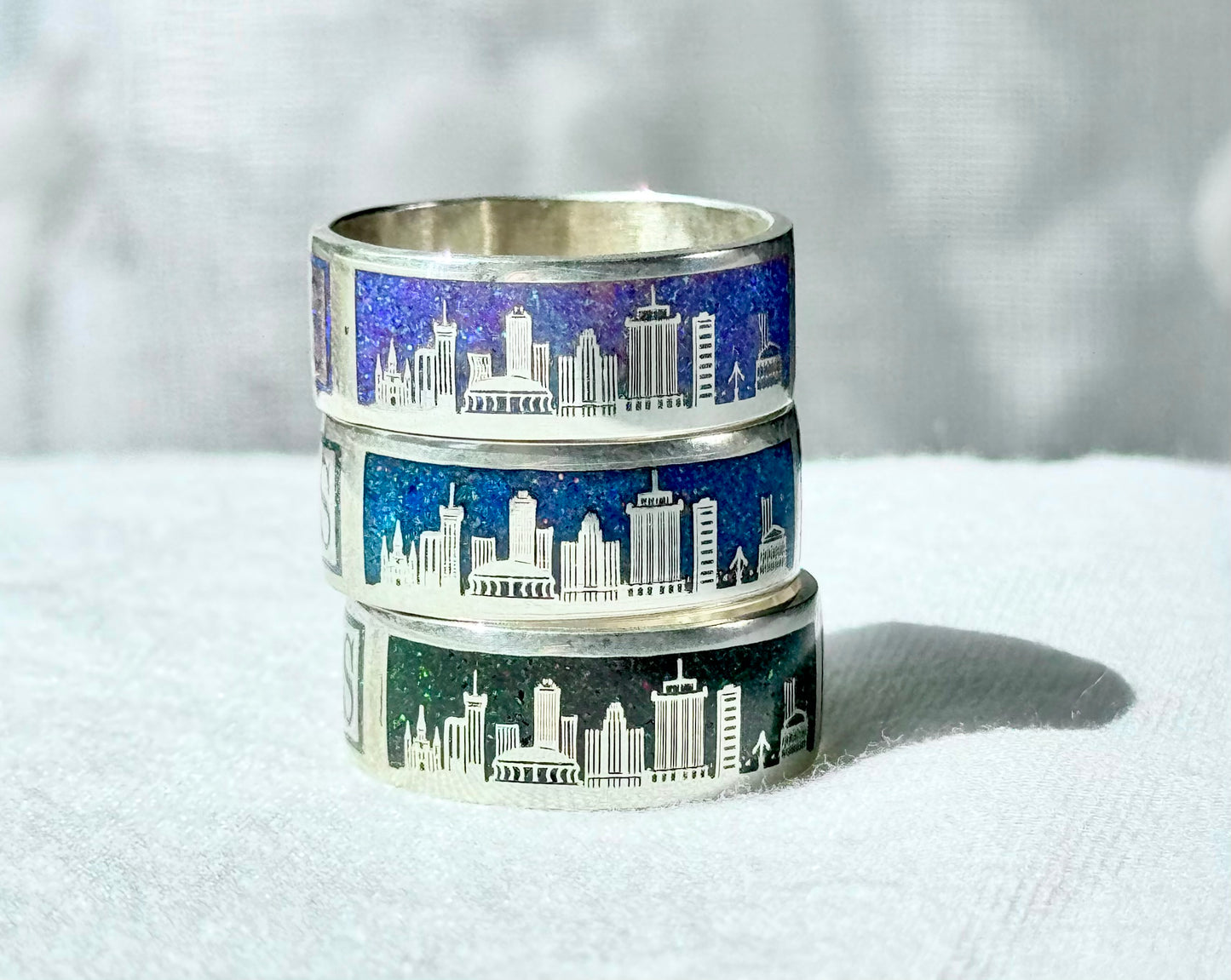 NOLA New Orleans Skyline Sterling Silver 925 Bello Opal Inlay Band Ring