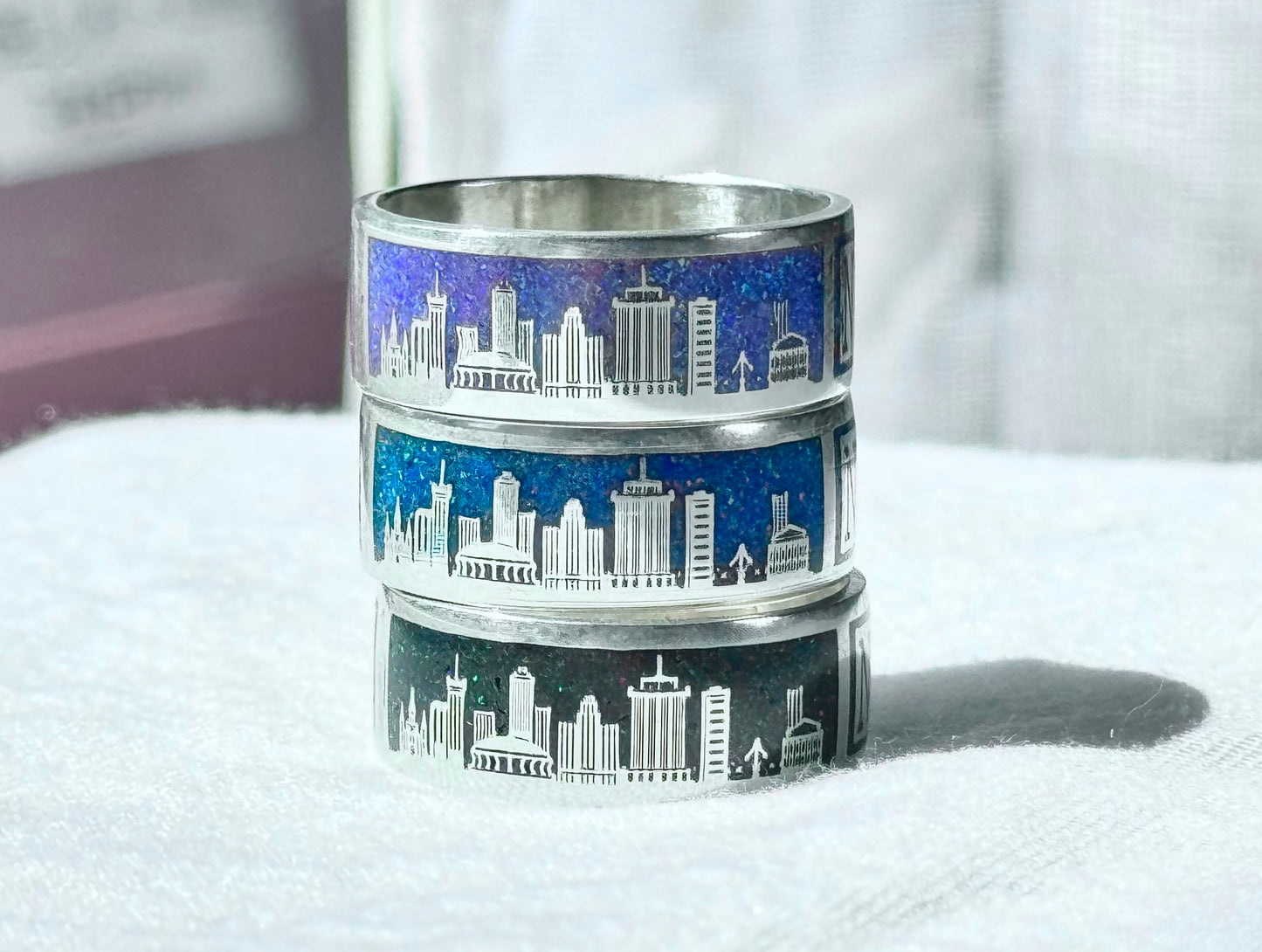 NOLA New Orleans Skyline Sterling Silver 925 Bello Opal Inlay Band Ring