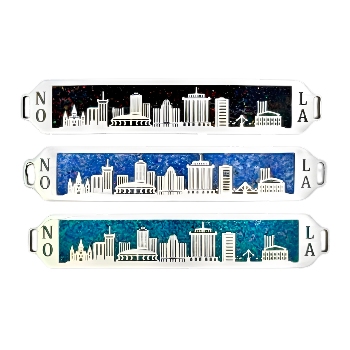 NOLA New Orleans Skyline Sterling Silver 925 Bello Opal Inlay Panel Bracelet