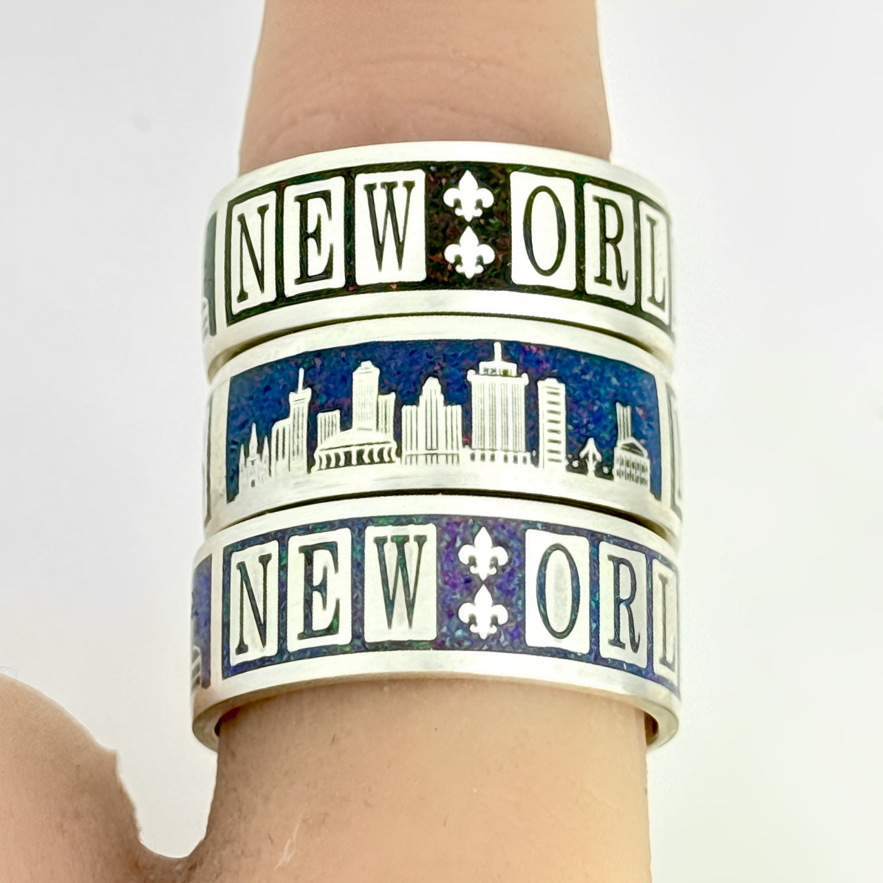 NOLA New Orleans Skyline Sterling Silver 925 Bello Opal Inlay Band Ring
