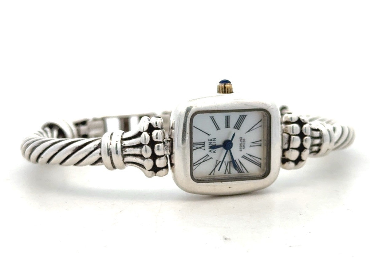 Anne Klein 925 Sterling Silver Mother of Pearl Roman Numerals Cable Watch