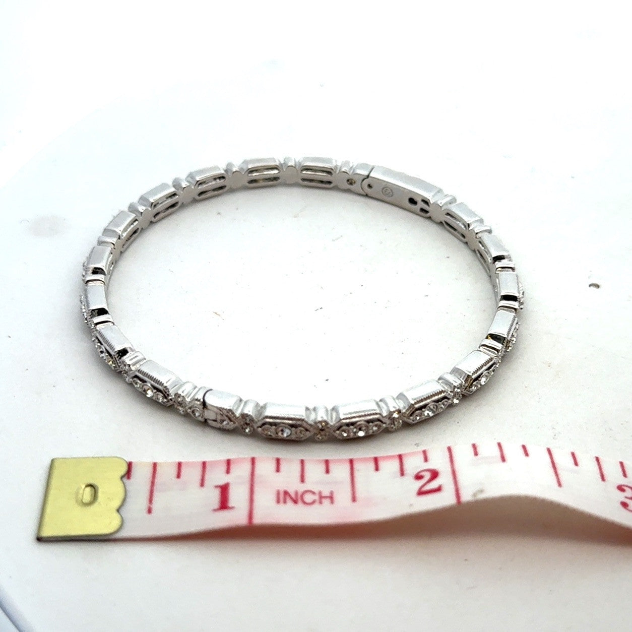 Designer NADRI Silver Toned Sparkling Cubic Zircona CZ Hinged Bangle Bracelet