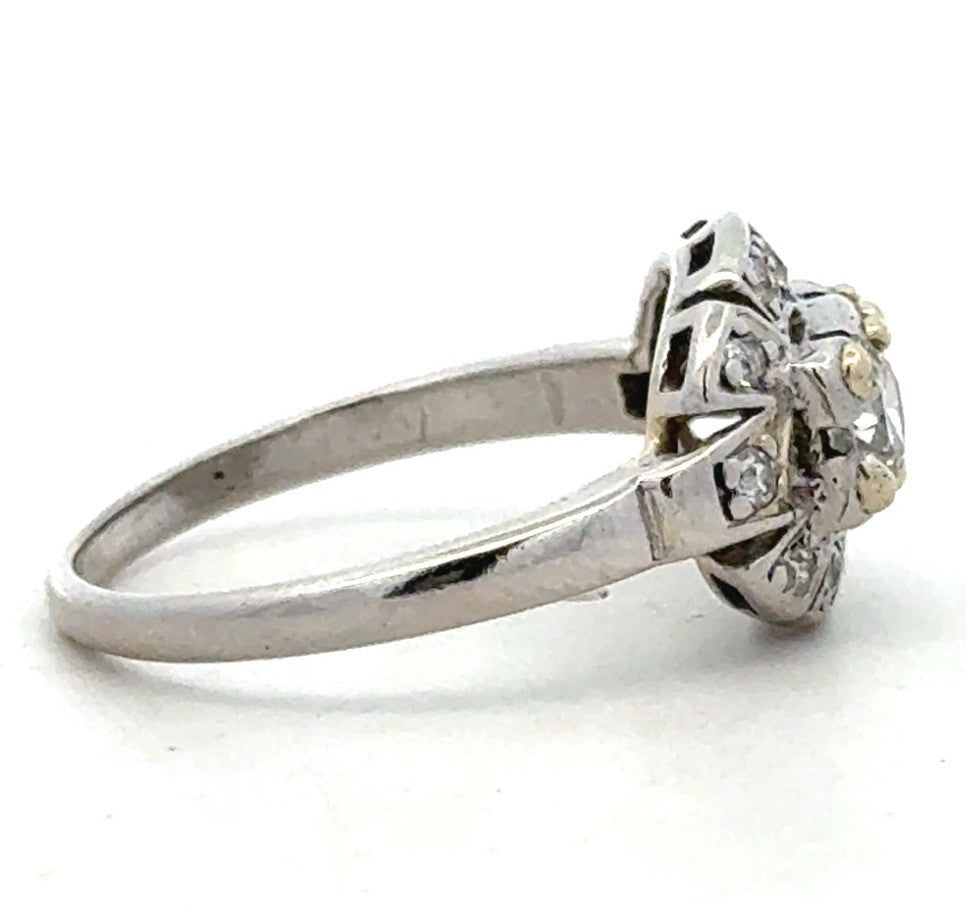 Vintage Platinum Art Deco Round Diamond Duo Engagement Ring