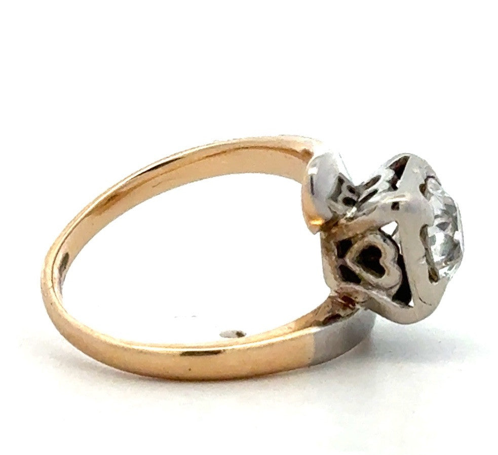 PALI 14K Yellow White Gold Two Tone Round Diamond Bypass Square Engagement Ring