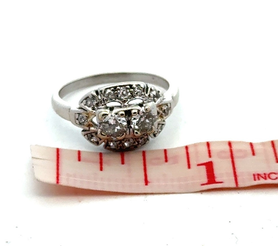 Vintage Platinum Art Deco Round Diamond Duo Engagement Ring