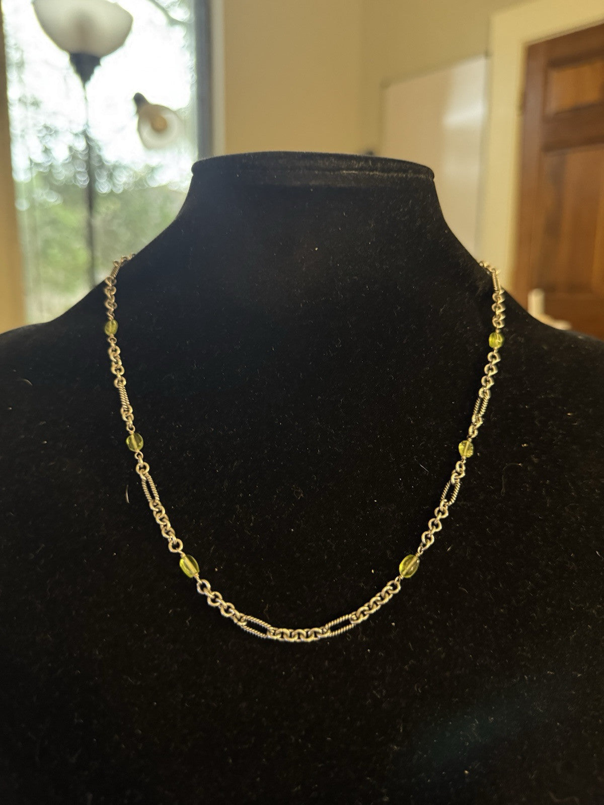 Designer Lori Bonn 925 Sterling Silver Oval Peridot Birthstone Station Necklace