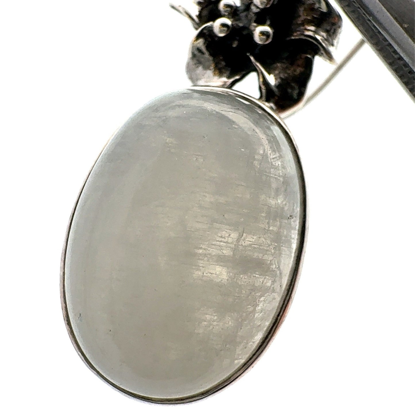 925 Sterling Silver Oval Moonstone Flower Hook Dangle Earrings