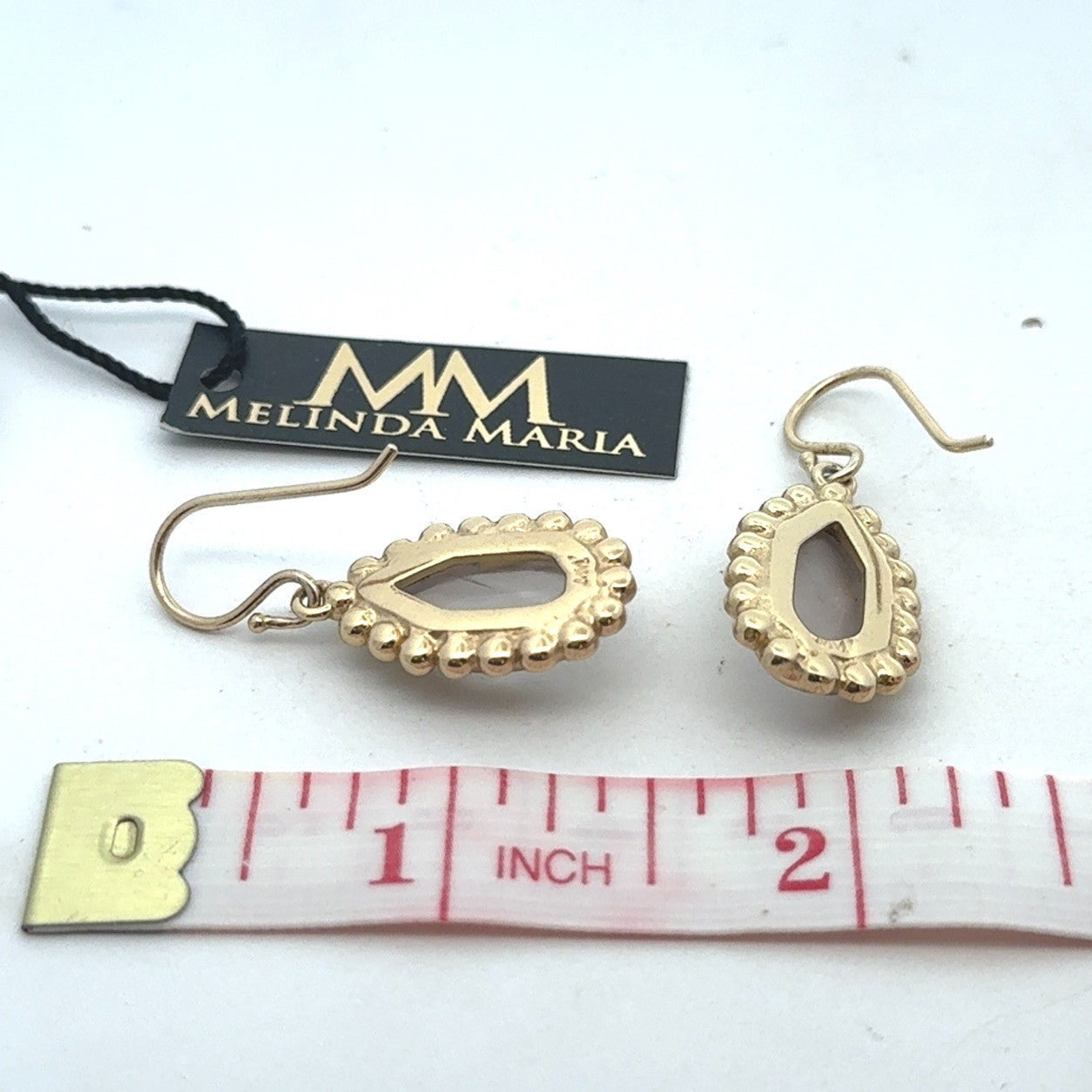 Designer Melinda Maria Gold Tone Cushion Moonstone Pear Teardrop Dangle Earrings