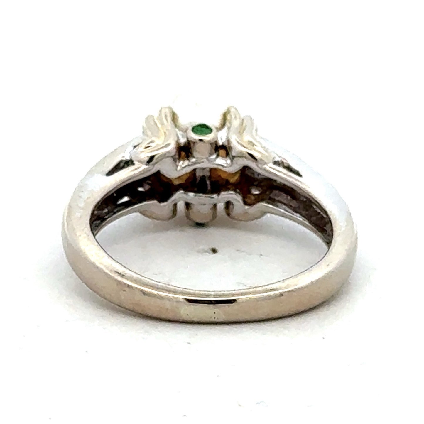 Designer 14K White Yellow Gold Diamond Emerald Pearl Solitaire Anniversary Ring