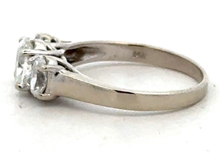 Classic 14k White Gold Oval Diamond Trio Engagement Ring
