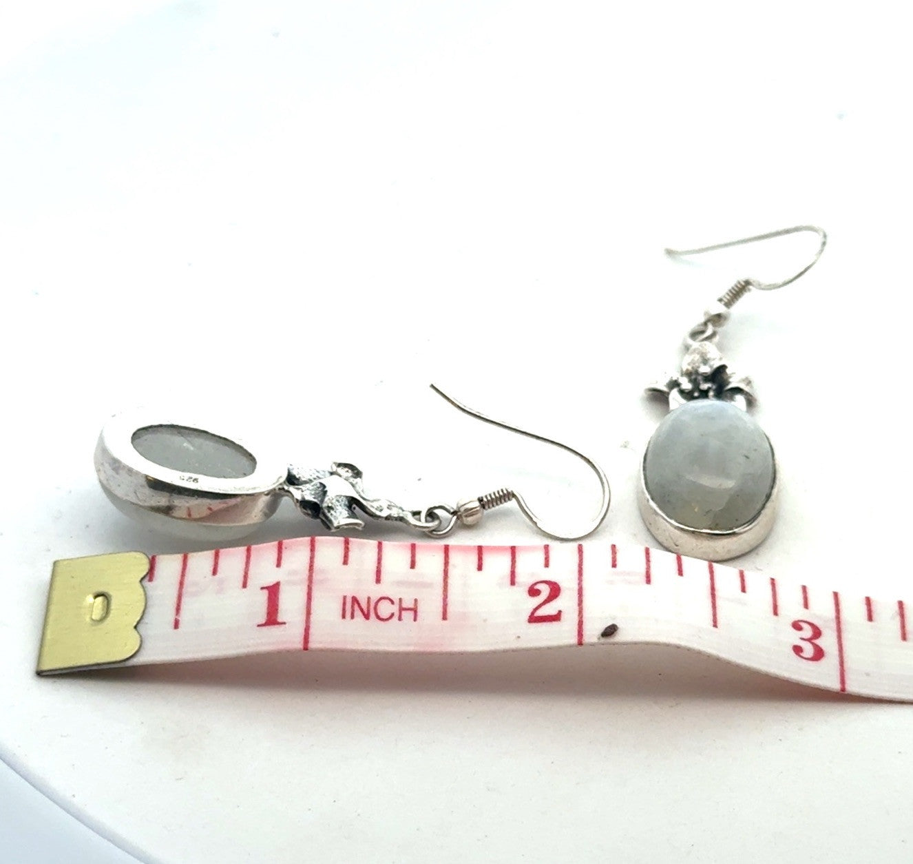 925 Sterling Silver Oval Moonstone Flower Hook Dangle Earrings