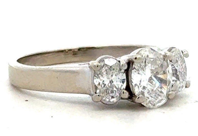Classic 14k White Gold Oval Diamond Trio Engagement Ring