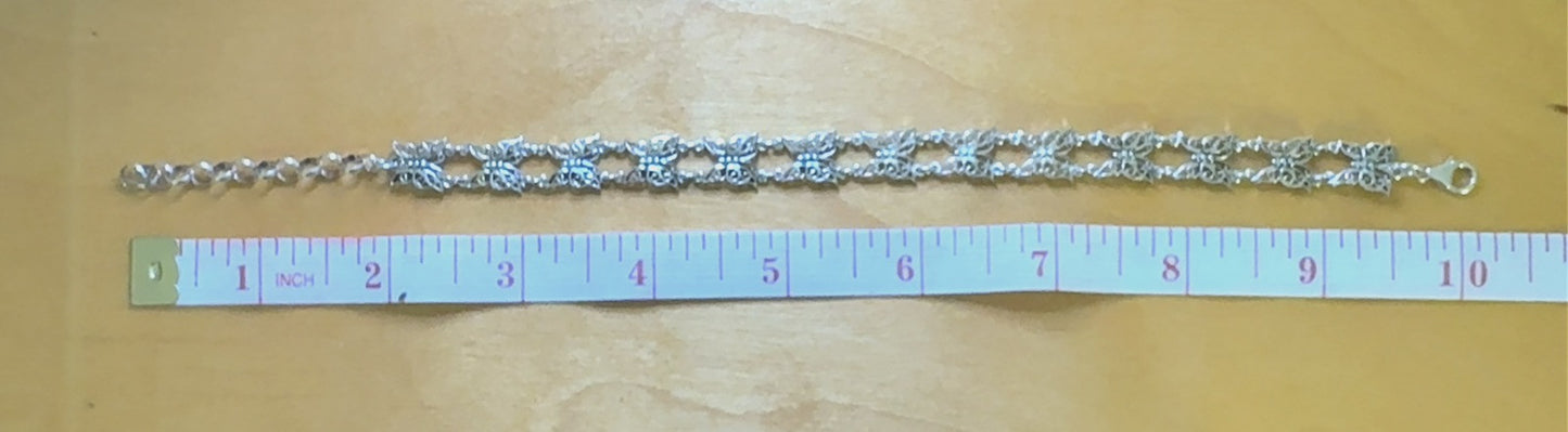Estate 925 Sterling Silver Filigree Butterfly Station Tennis Bracelet