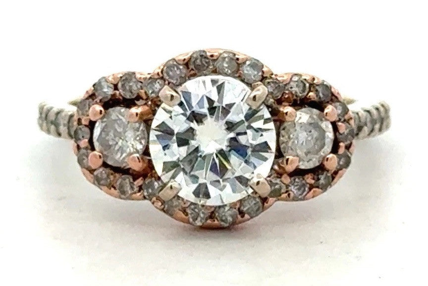 Designer Forever Brilliant 14K White Yellow Gold Moissanite Trio Engagement Ring