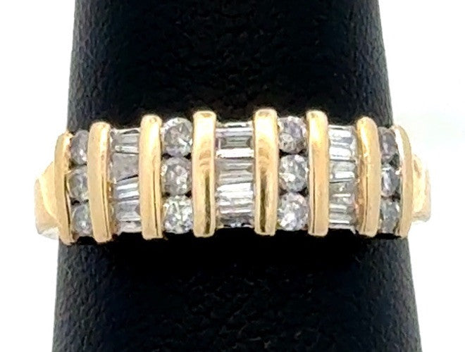 Designer HN 14K Yellow Gold Round Baguette Diamond Wedding Anniversary Band Ring