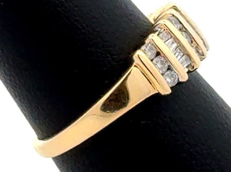 Designer HN 14K Yellow Gold Round Baguette Diamond Wedding Anniversary Band Ring