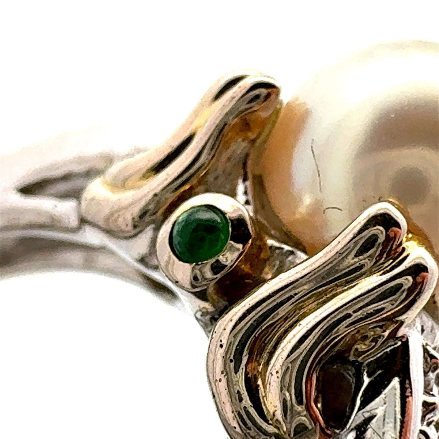Designer 14K White Yellow Gold Diamond Emerald Pearl Solitaire Anniversary Ring