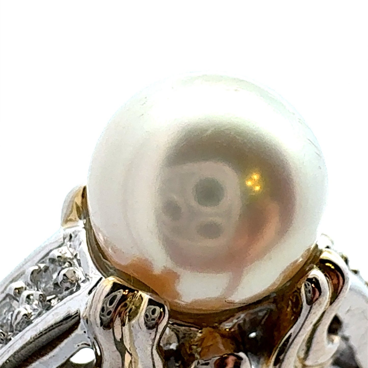 Designer 14K White Yellow Gold Diamond Emerald Pearl Solitaire Anniversary Ring
