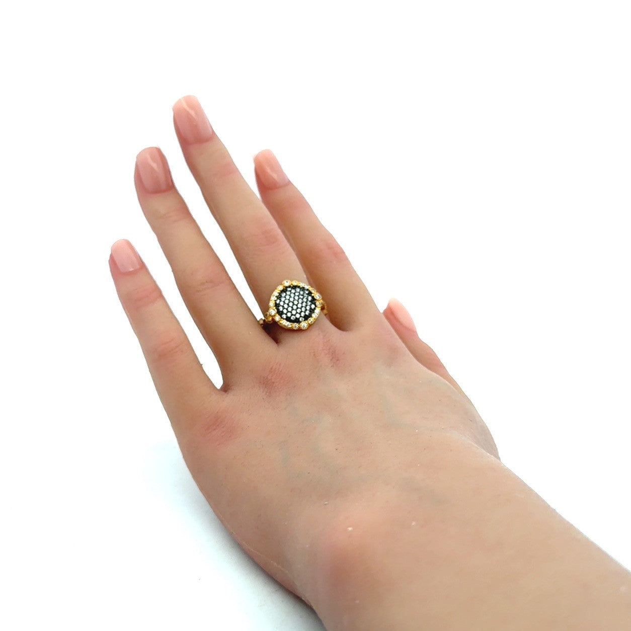 Freida Rothman 14K Gold Plated 925 Sterling Silver Oxidized Cubic Zirconia Ring