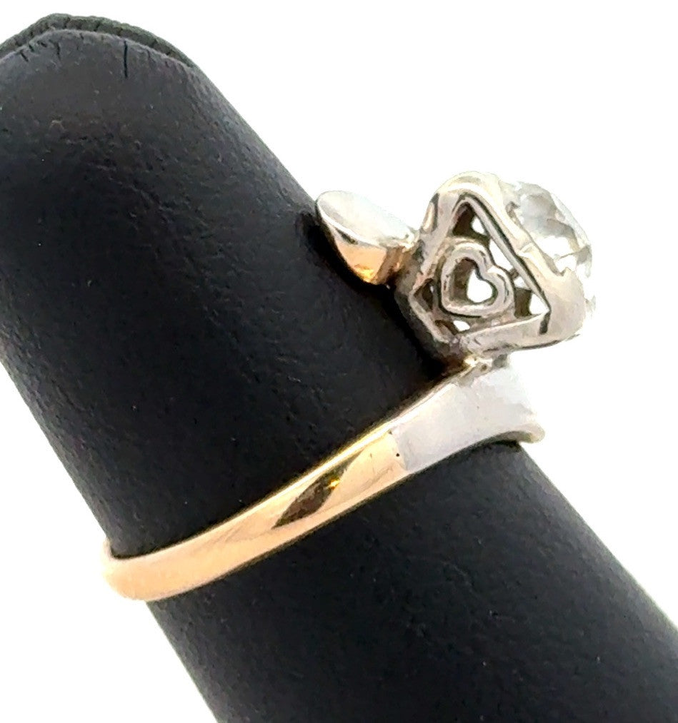PALI 14K Yellow White Gold Two Tone Round Diamond Bypass Square Engagement Ring