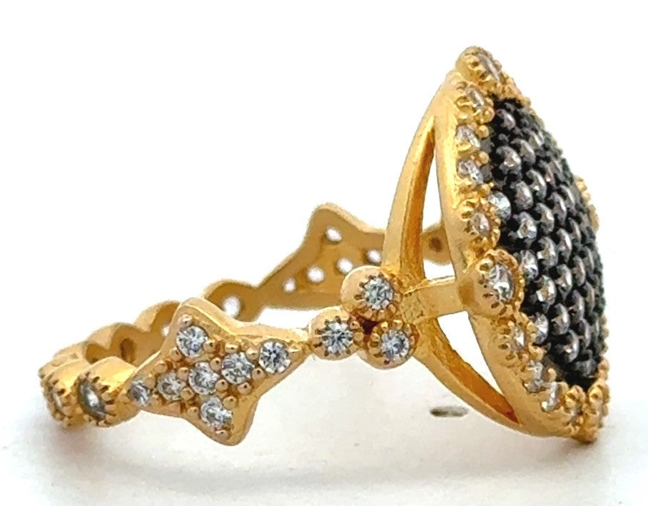Freida Rothman 14K Gold Plated 925 Sterling Silver Oxidized Cubic Zirconia Ring