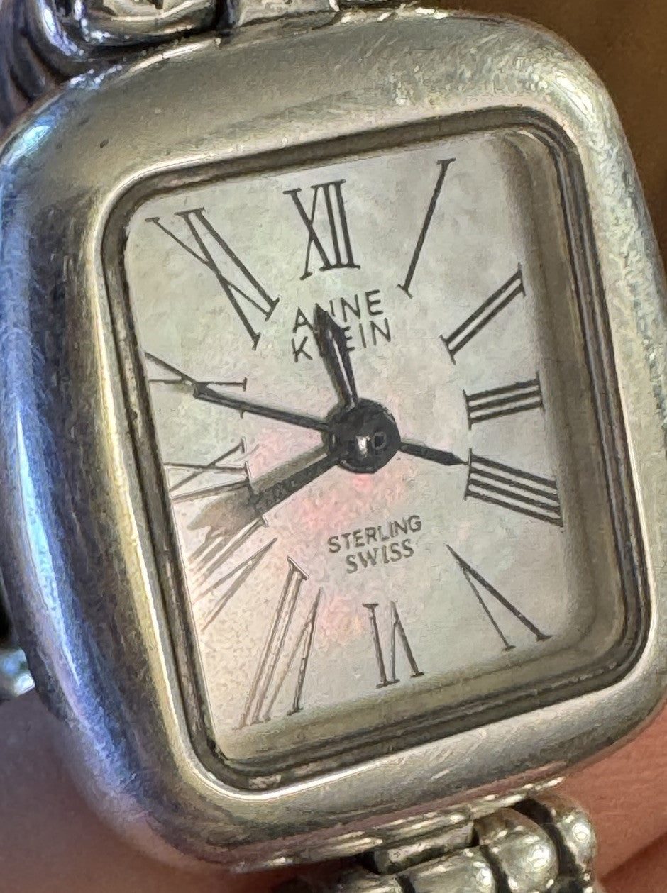 Anne Klein 925 Sterling Silver Mother of Pearl Roman Numerals Cable Watch
