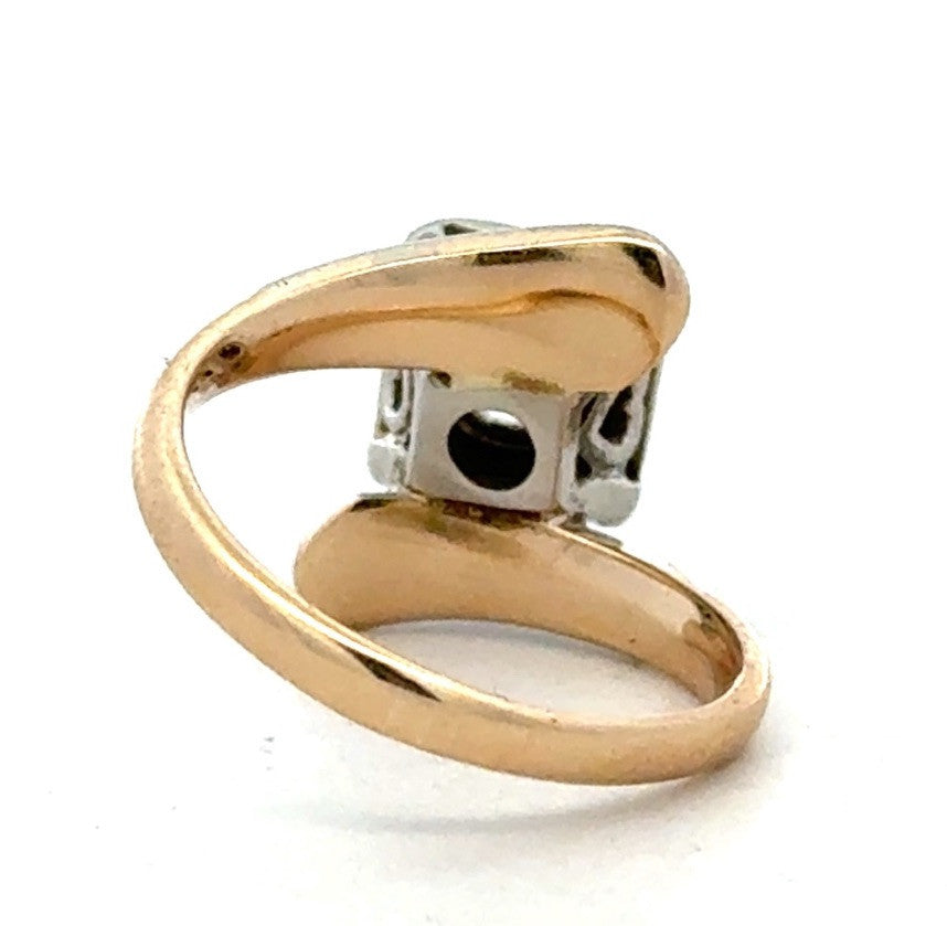 PALI 14K Yellow White Gold Two Tone Round Diamond Bypass Square Engagement Ring