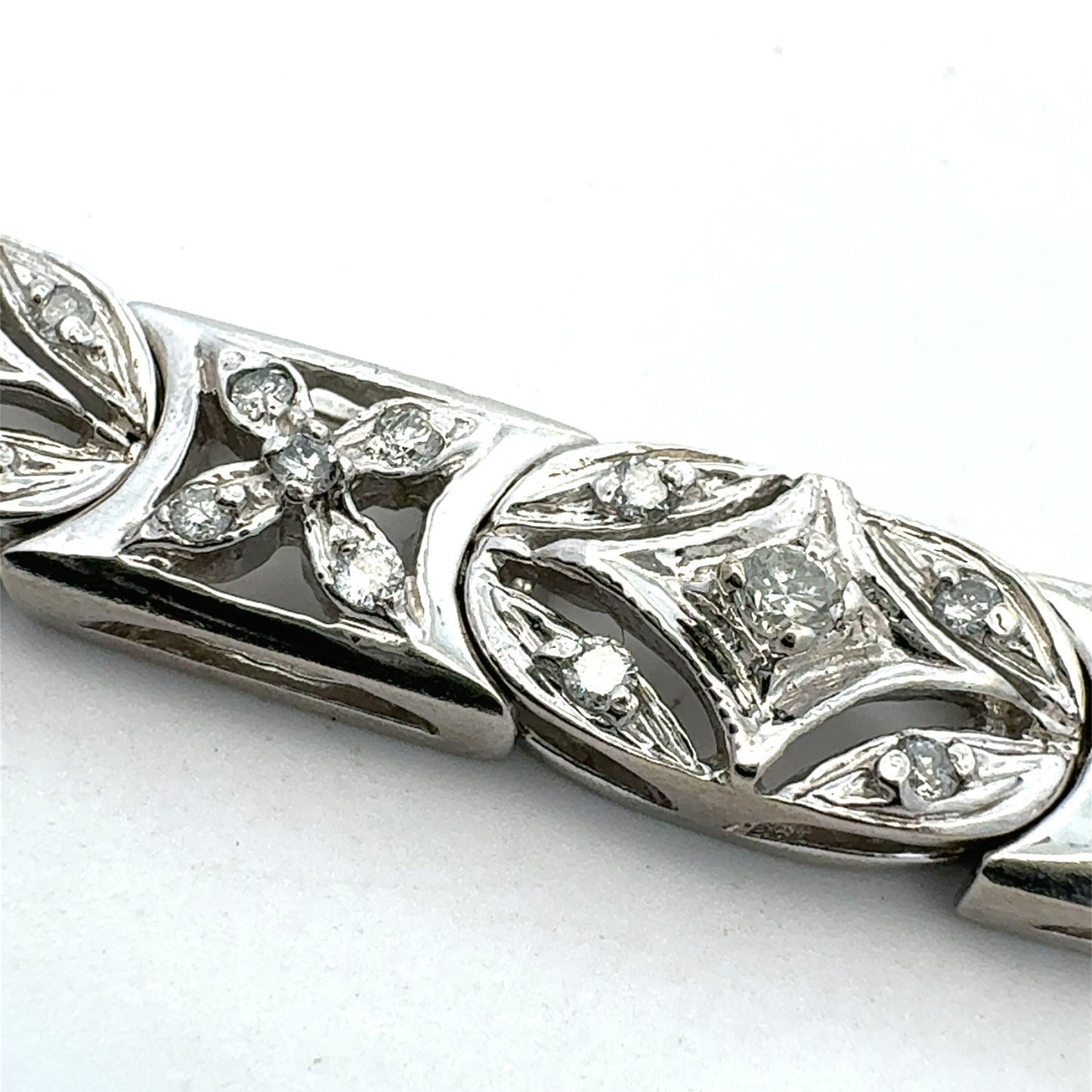 Estate 14K White Gold Diamond X O Cut Out Anniversary Statement Tennis Bracelet