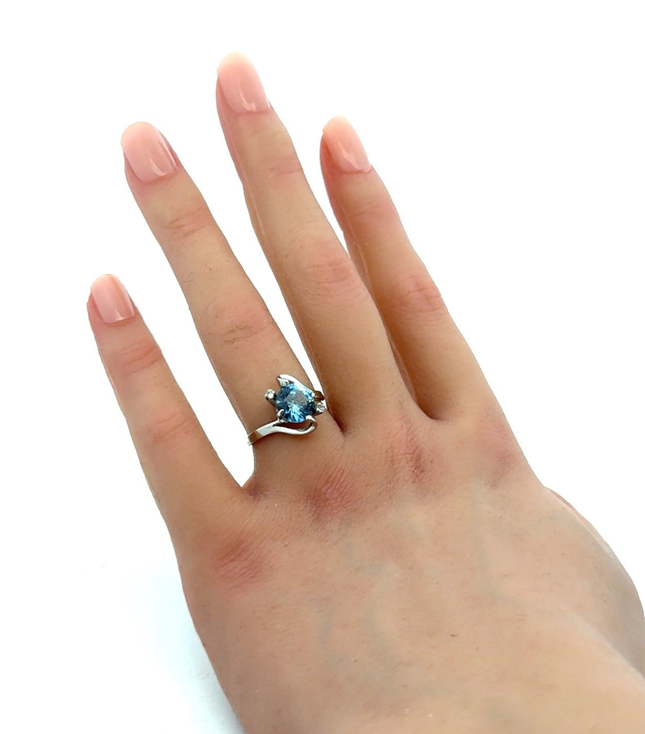 Designer 14K White Gold Round Blue Topaz Solitaire Diamond Ring