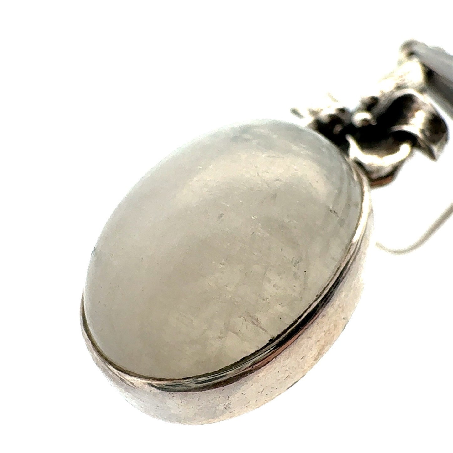 925 Sterling Silver Oval Moonstone Flower Hook Dangle Earrings