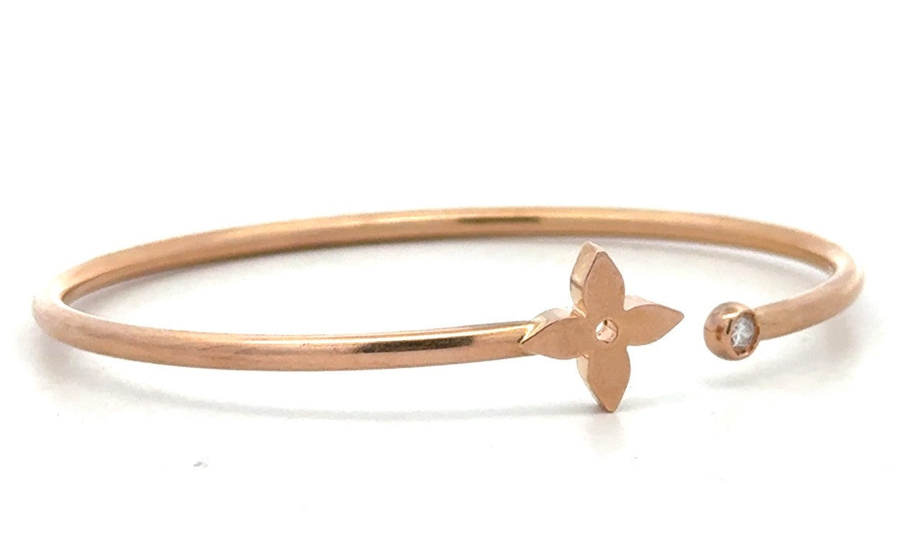 Louis Vuitton 18K Yellow Gold Diamond Flower Open Stackable Bangle Bracelet