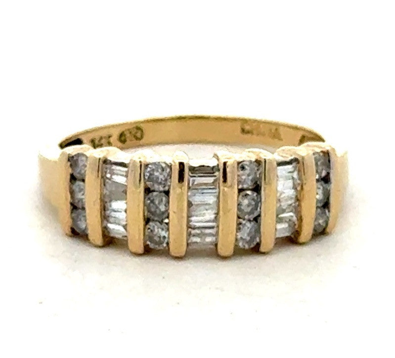 Designer HN 14K Yellow Gold Round Baguette Diamond Wedding Anniversary Band Ring
