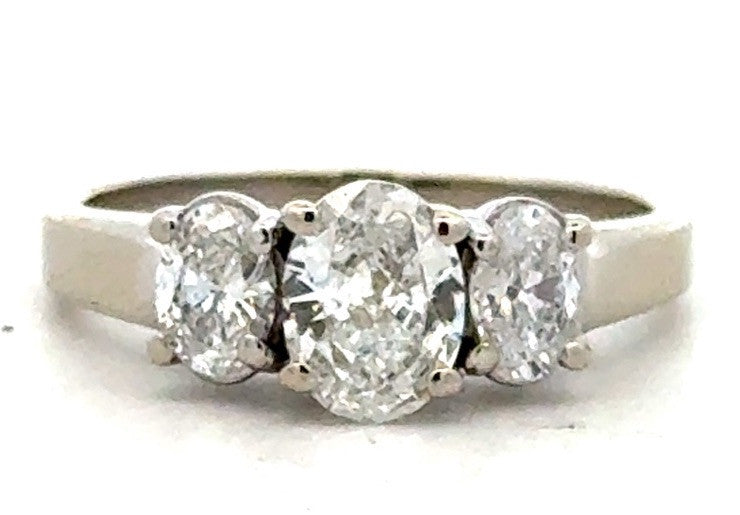Classic 14k White Gold Oval Diamond Trio Engagement Ring
