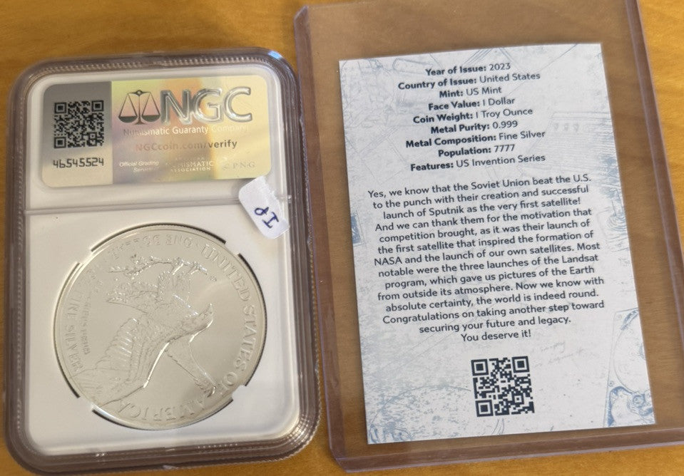 2023 American Silver Eagle U.S. Invention Series Satellite 1 Oz NGC MS70