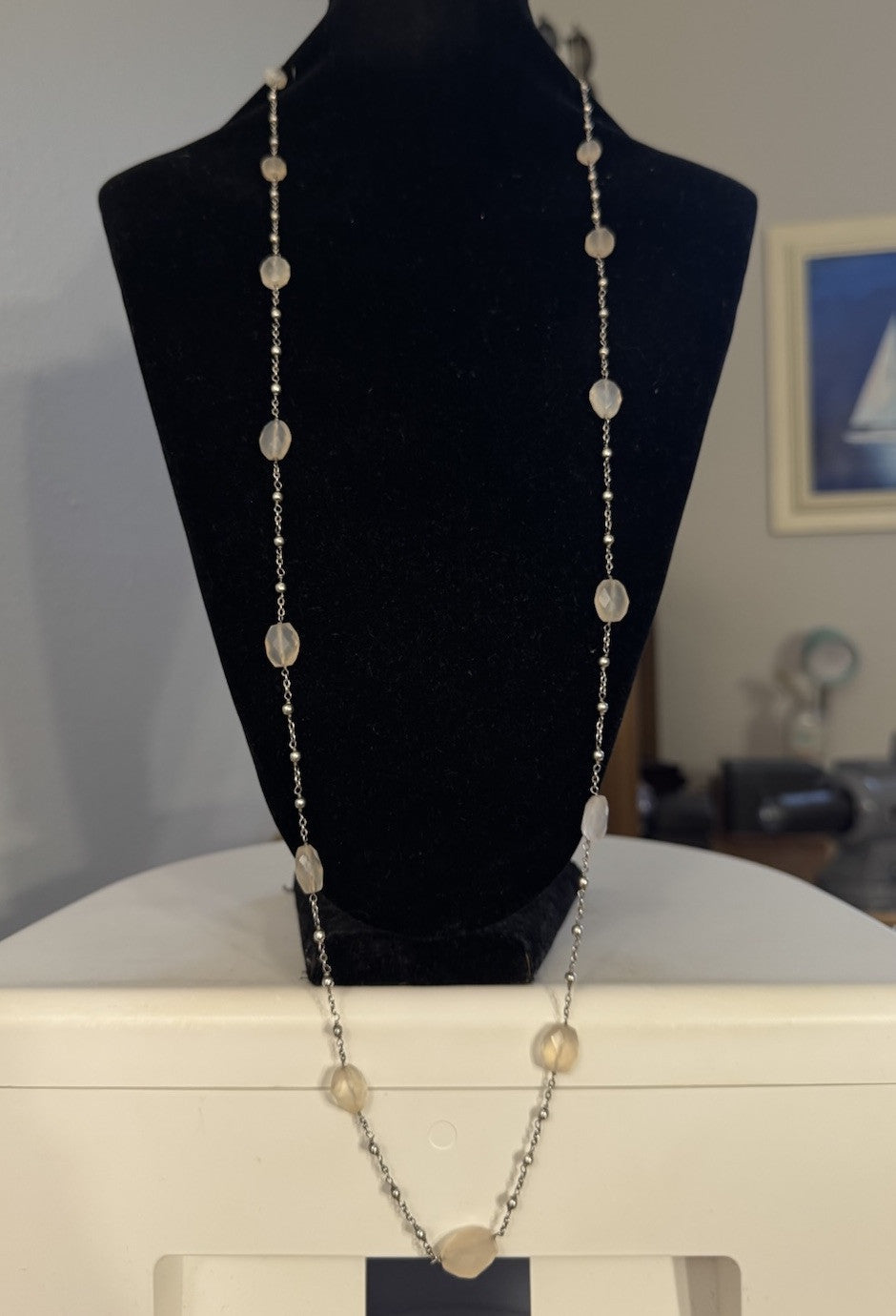 Designer Exex Claudia Agudelo 925 Sterling Silver Moonstone Station Necklace