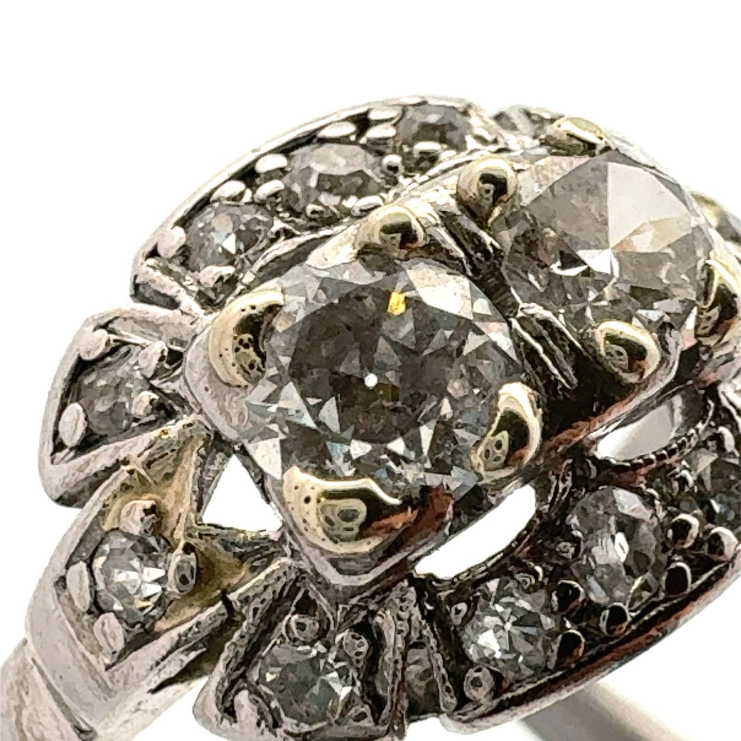 Vintage Platinum Art Deco Round Diamond Duo Engagement Ring