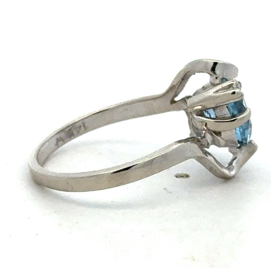 Designer 14K White Gold Round Blue Topaz Solitaire Diamond Ring