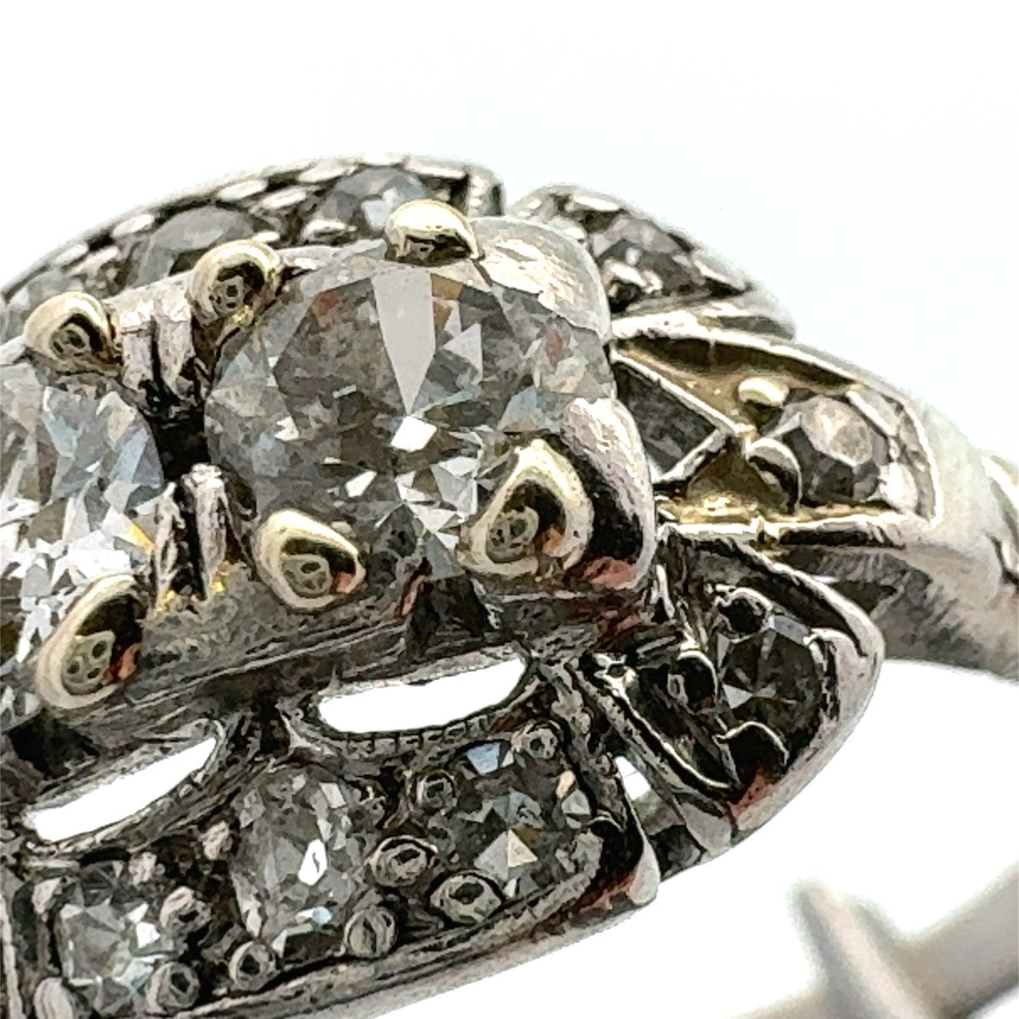 Vintage Platinum Art Deco Round Diamond Duo Engagement Ring