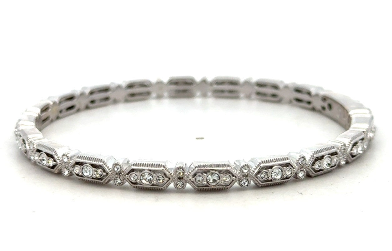 Designer NADRI Silver Toned Sparkling Cubic Zircona CZ Hinged Bangle Bracelet
