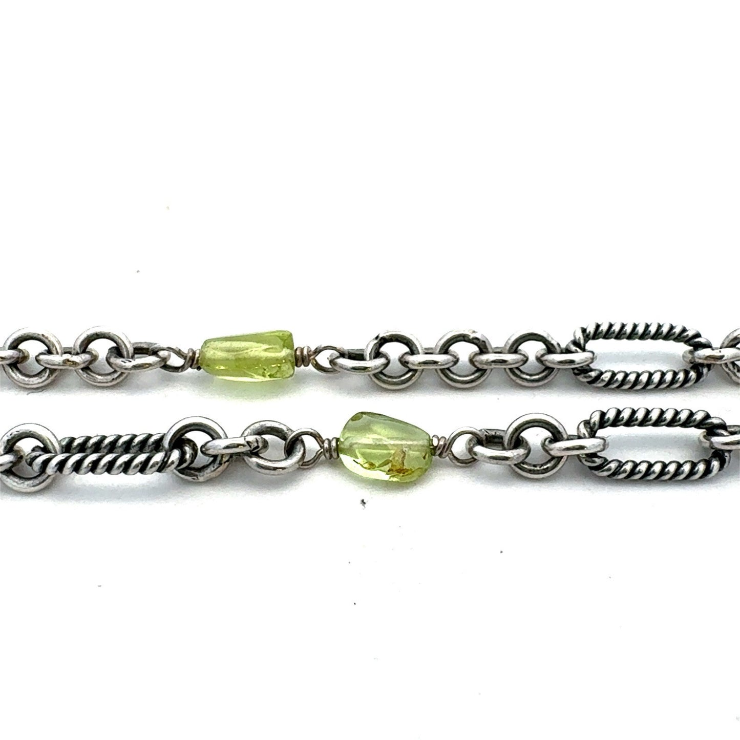 Designer Lori Bonn 925 Sterling Silver Oval Peridot Birthstone Station Necklace