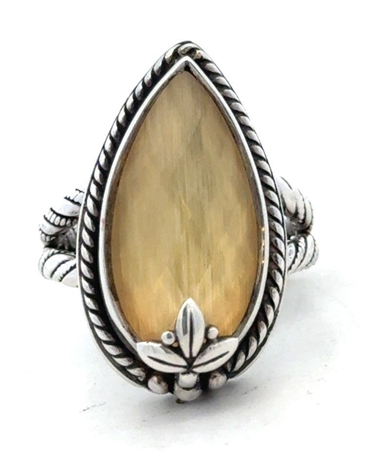 Lori Bonn 925 Sterling Silver Pear Yellow Citrine Solitaire Statement Ring