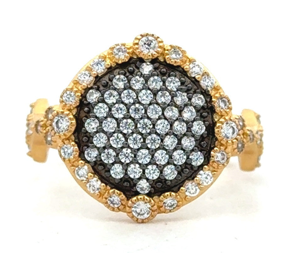 Freida Rothman 14K Gold Plated 925 Sterling Silver Oxidized Cubic Zirconia Ring