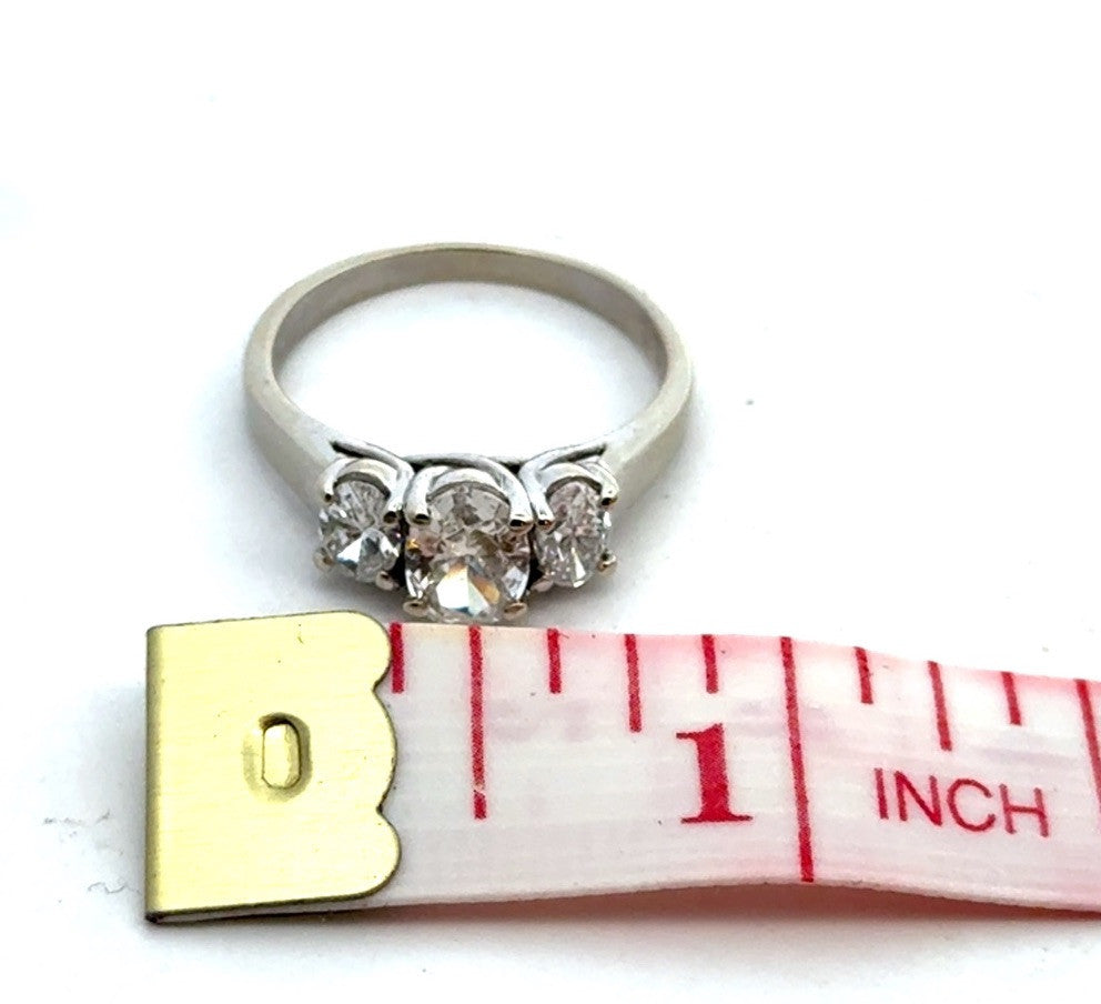 Classic 14k White Gold Oval Diamond Trio Engagement Ring