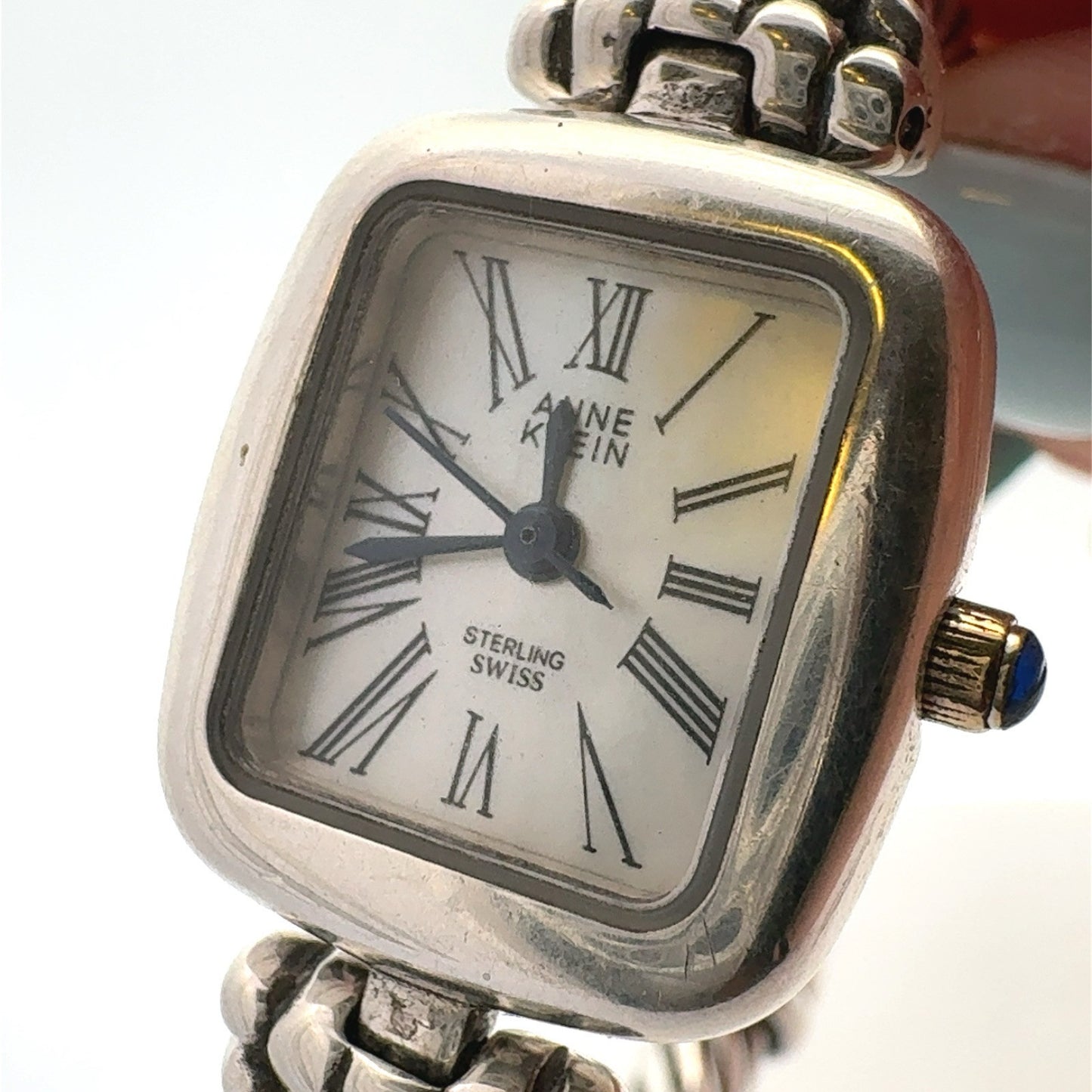 Anne Klein 925 Sterling Silver Mother of Pearl Roman Numerals Cable Watch
