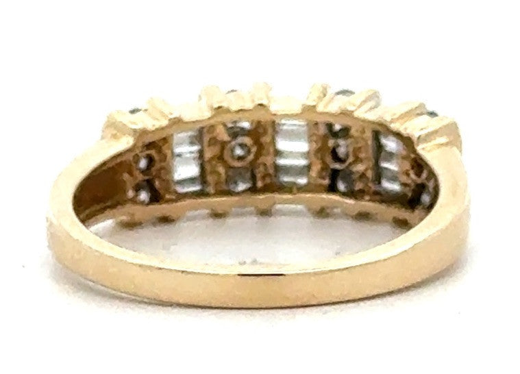 Designer HN 14K Yellow Gold Round Baguette Diamond Wedding Anniversary Band Ring