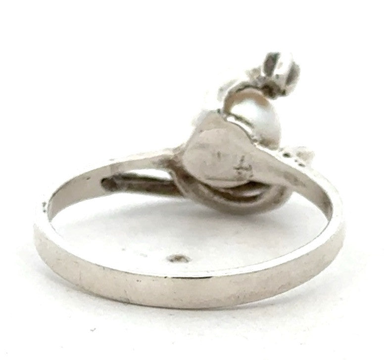 Designer Sterling Silver Pearl Cubic Zirconia Accented Modernist Cocktail Ring