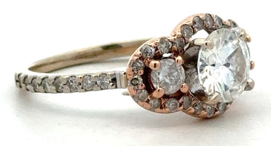 Designer Forever Brilliant 14K White Yellow Gold Moissanite Trio Engagement Ring