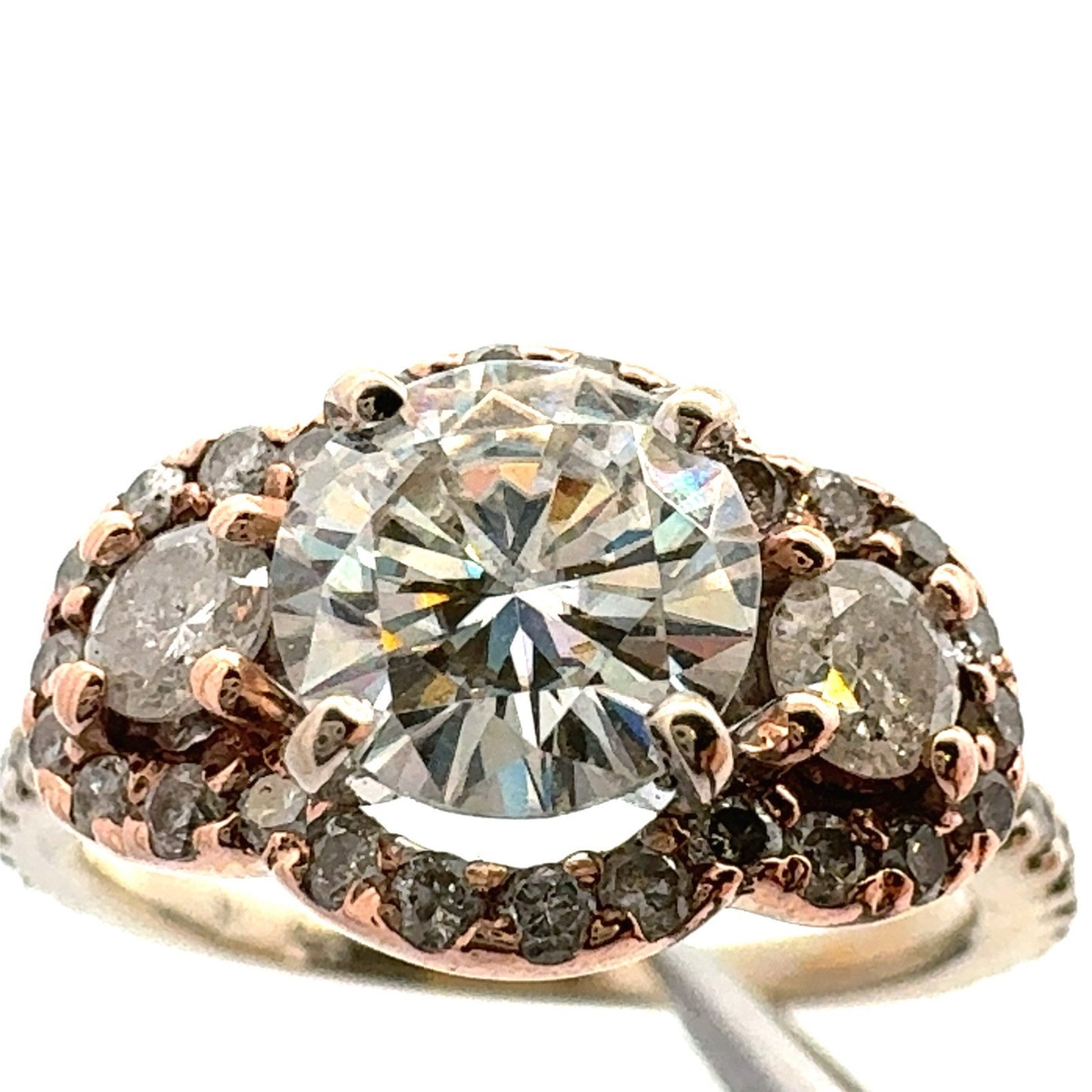 Designer Forever Brilliant 14K White Yellow Gold Moissanite Trio Engagement Ring
