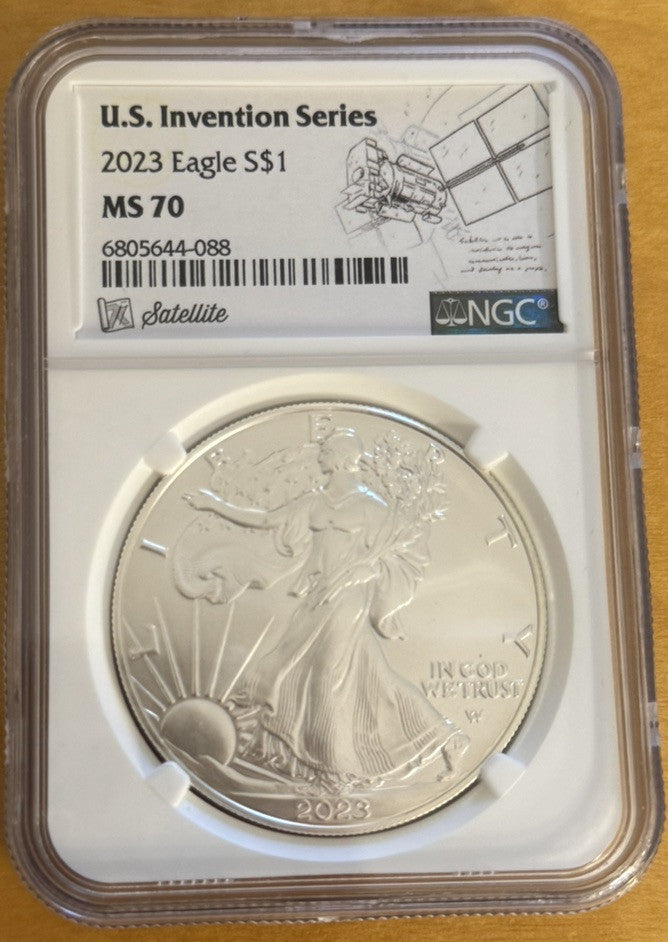 2023 American Silver Eagle U.S. Invention Series Satellite 1 Oz NGC MS70