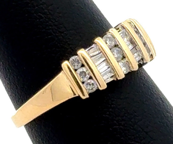 Designer HN 14K Yellow Gold Round Baguette Diamond Wedding Anniversary Band Ring